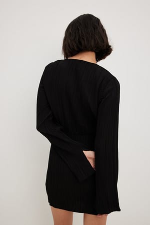 Black Gestructureerde mini-jurk met lange mouwen