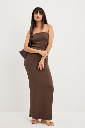 Brown Structured Maxi Skirt