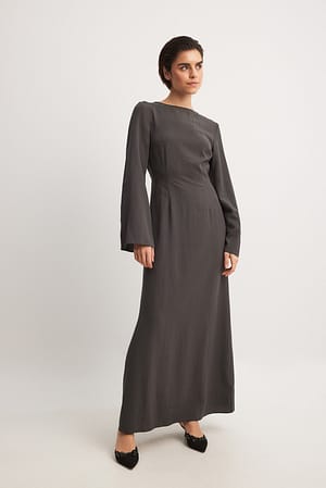 Washed Black Strukturiertes Mélange-Kleid mit offenem Rücken