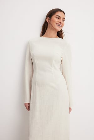 Beige/Cream Gestructureerde gemêleerde jurk met open rug