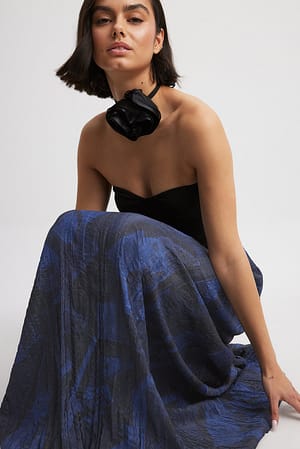 Black/Blue Structured Mid Waist Maxi Skirt