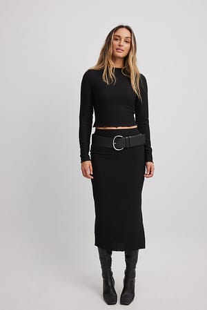 Black Structured Midi Skirt