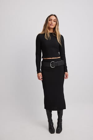 Black Structured Midi Skirt