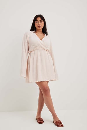 Offwhite Gestructureerde mini-jurk