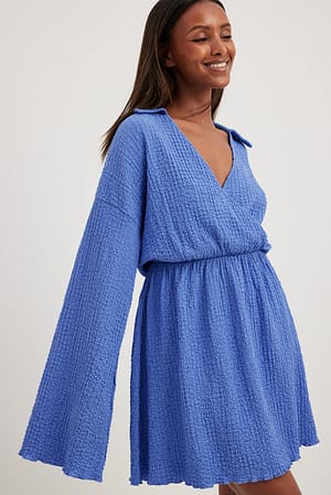 Blue Gestructureerde mini-jurk