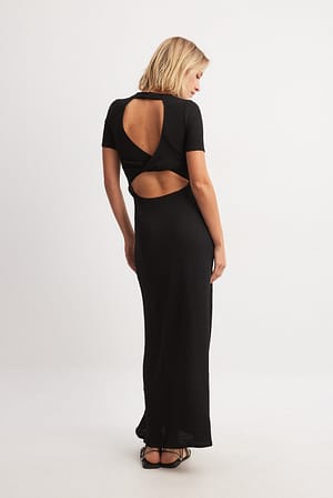 Black Gestructureerde maxi-jurk met open rug