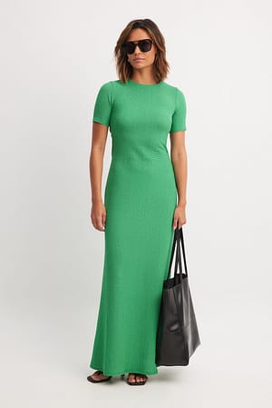 Green Gestructureerde maxi-jurk met open rug