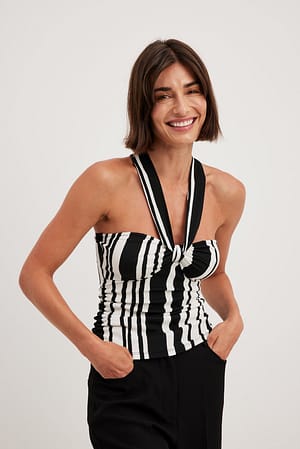 Stripe Print Structured Rouched Top