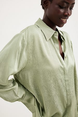 Tea Green Structured Satin Shirt