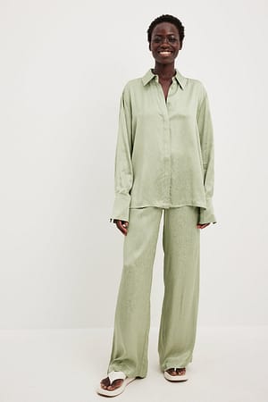 Tea Green Structured Satin Trousers
