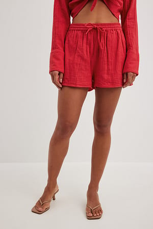Red Structured Shorts