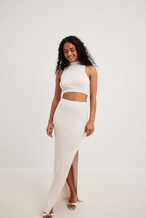 Offwhite Structured Slit Detail Maxi Skirt