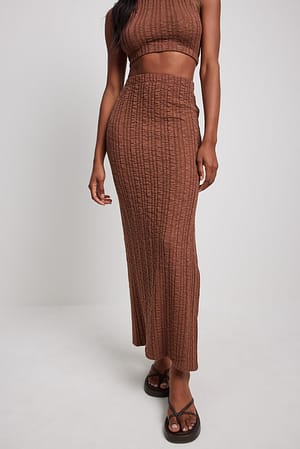 Brown Structured Slit Detail Maxi Skirt