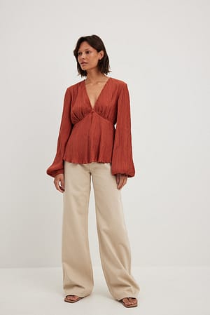 Structured V-neck LS Blouse Outfit