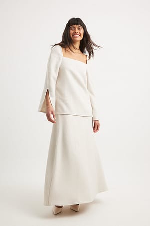 Cream Structured Wool Blend Maxi Skirt
