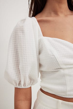 White Structured Wrap Puff Sleeve Top