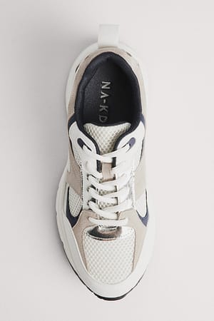 White/Silver Suede Detail Mesh Trainers