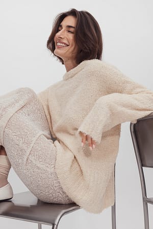 Beige Scoop Neck Knitted Sweater