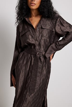 Brown Koszulowa sukienka midi w wirowy wzór