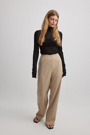 Sand Tailored Darted High Waist Suit Pants