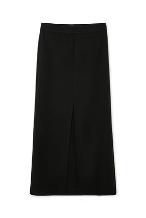 Black Tailored Front Slit Midi Skirt