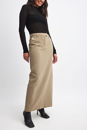 Beige Tailored Maxi Skirt