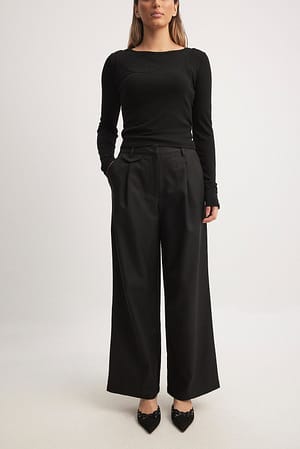 Black Calças de fato ajustadas de cintura média