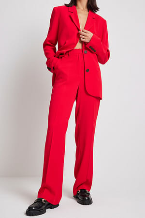 Red Tailored Regular Straight Leg Suit Pants
