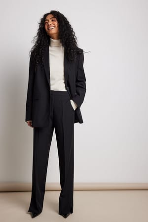 Black Tailored Side Slit Suit Pants