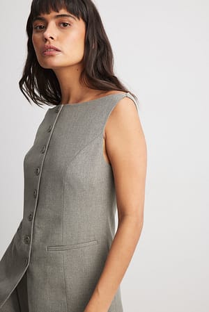 Grey Beige Off Shoulder Tailored Vest