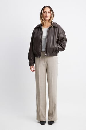 Brown/Grey Dopasowane szerokie spodnie garniturowe, z odzysku