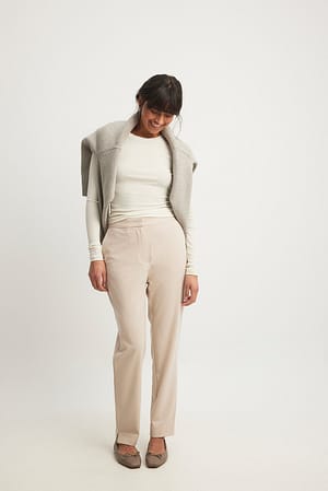 Beige Tapered Suit Pants