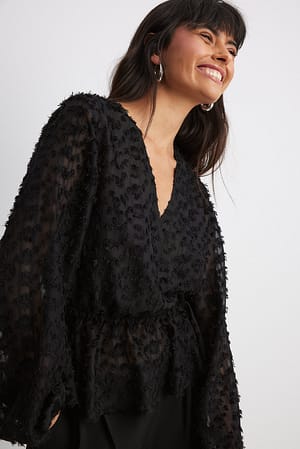 Black Getextureerde blouse van chiffon met gemarkeerde taille