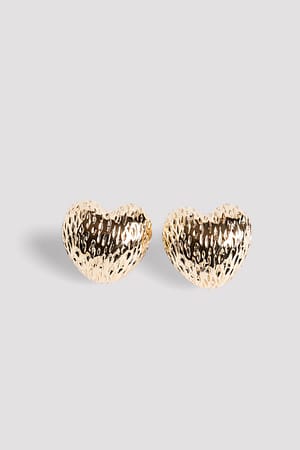 Gold Textured Heart Earrings