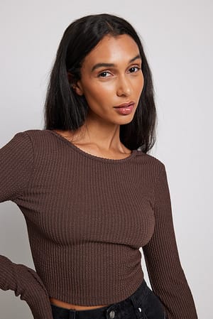 Chocolate Brown Textured Long Sleeve Jersey Top