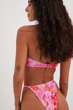 Pink Print Dół bikini z cienkimi ramiączkami