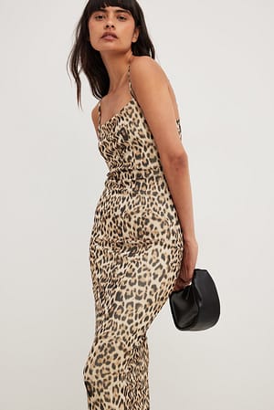 Leopard Print Vestido de malla con tirantes finos