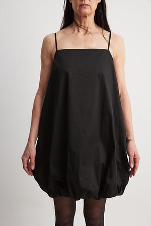 Black Thin Strap Volume Skirt Mini Dress