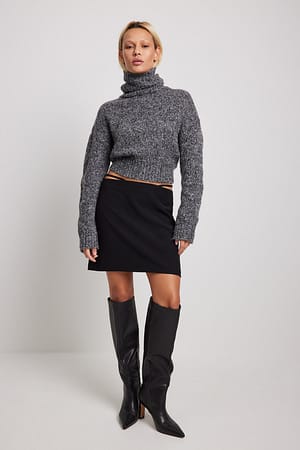 Black Thong Detailed Mini Skirt