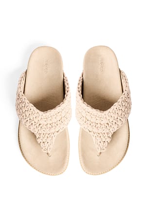 Dusty Beige Thong Knitted Cotton Footbed Slippers