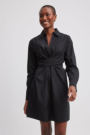 Tie Back Overlap Mini Dress Black | NA-KD
