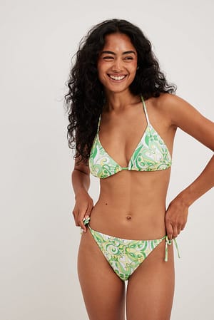 Green Print Braguita de bikini con nudos