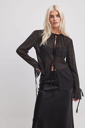 Black Chiffon blouse met strikdetail