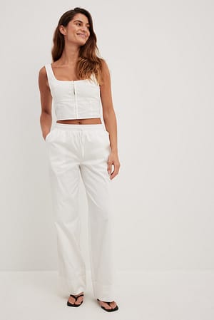 White Tie Detail Straight Fit Trousers