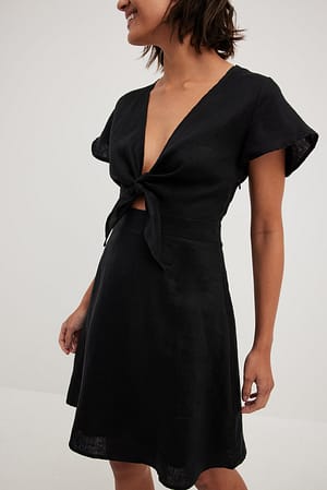 Tie Front Linen Dress Black | NA-KD