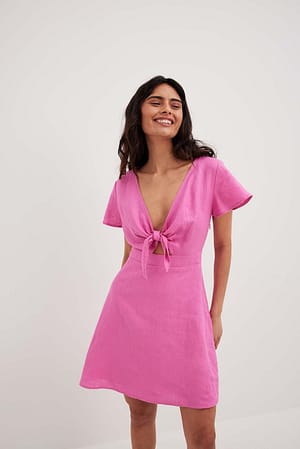 Pink Hemdkleid mit Bindung vorne
