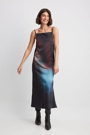 Print Midi-jurk met gestrikte schouders