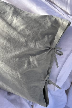 Green/Grey Bawełniana poszewka na poduszkę z ozdobnym węzłem