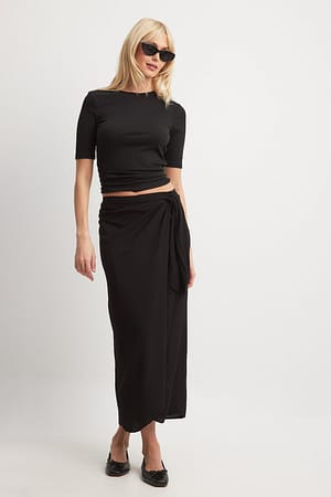Black Tied Detail Midi Skirt