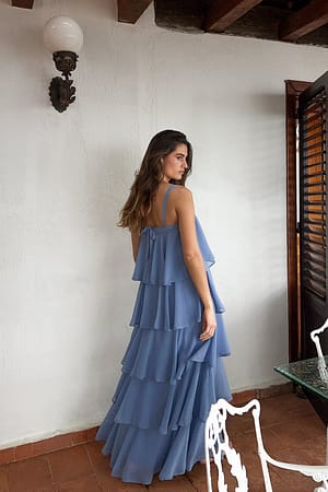 Blue Tiered Chiffon Maxi Dress